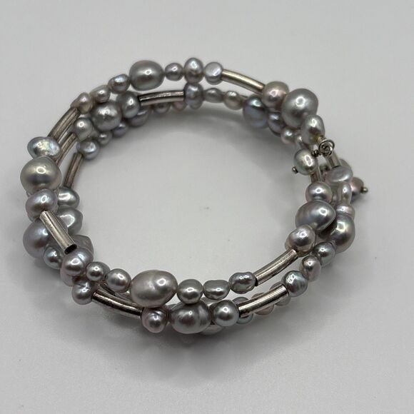 Silpada Sterling Silver Gray Pearl Wrap Bracelet B2184 .925 Freshwater Signed - Picture 6 of 9